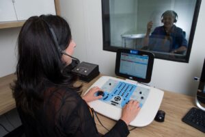 Toronto hearing test patient receiving hearing assessment at audiology clinic